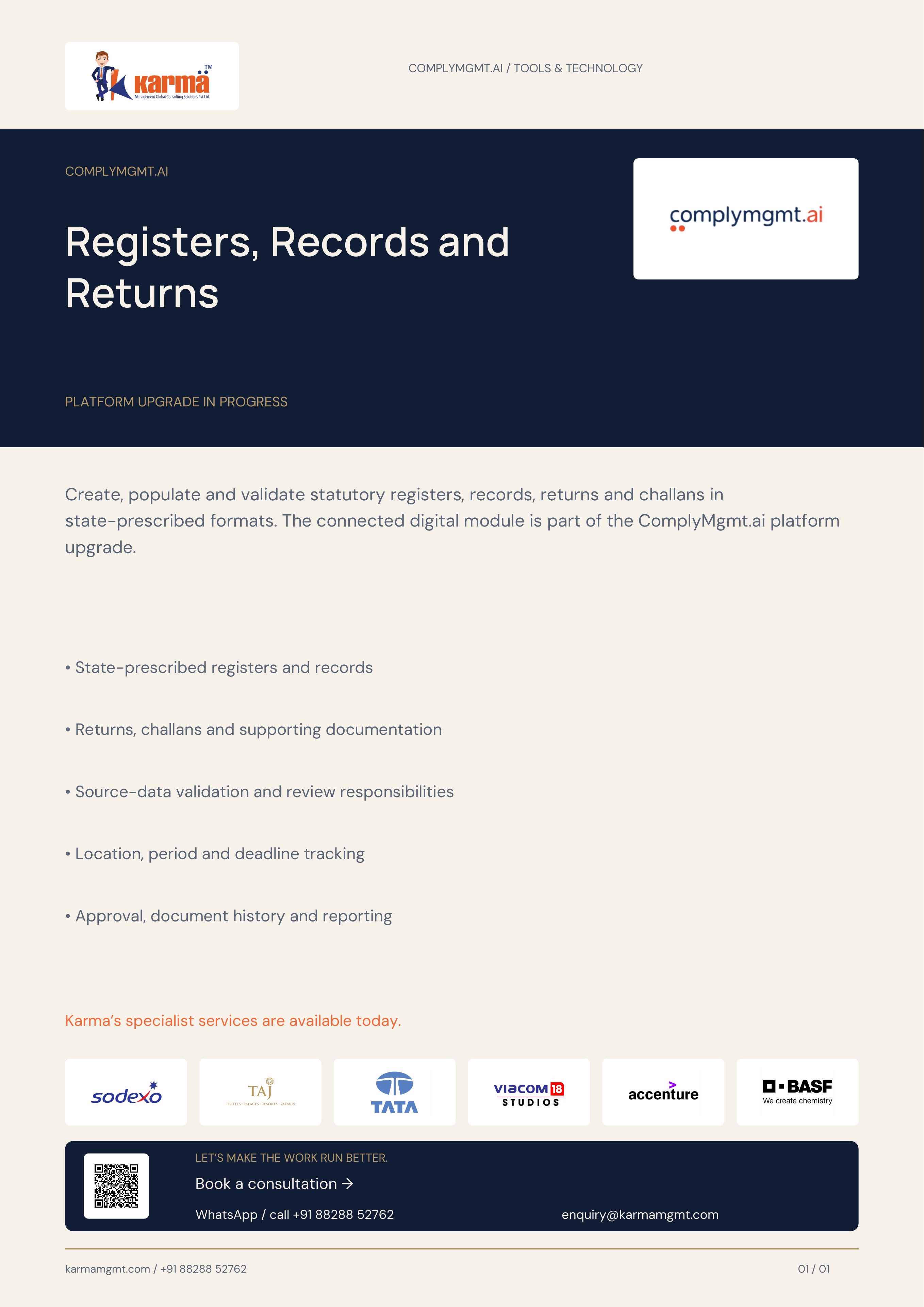 Cover of Registers, Records and Returns product flyer