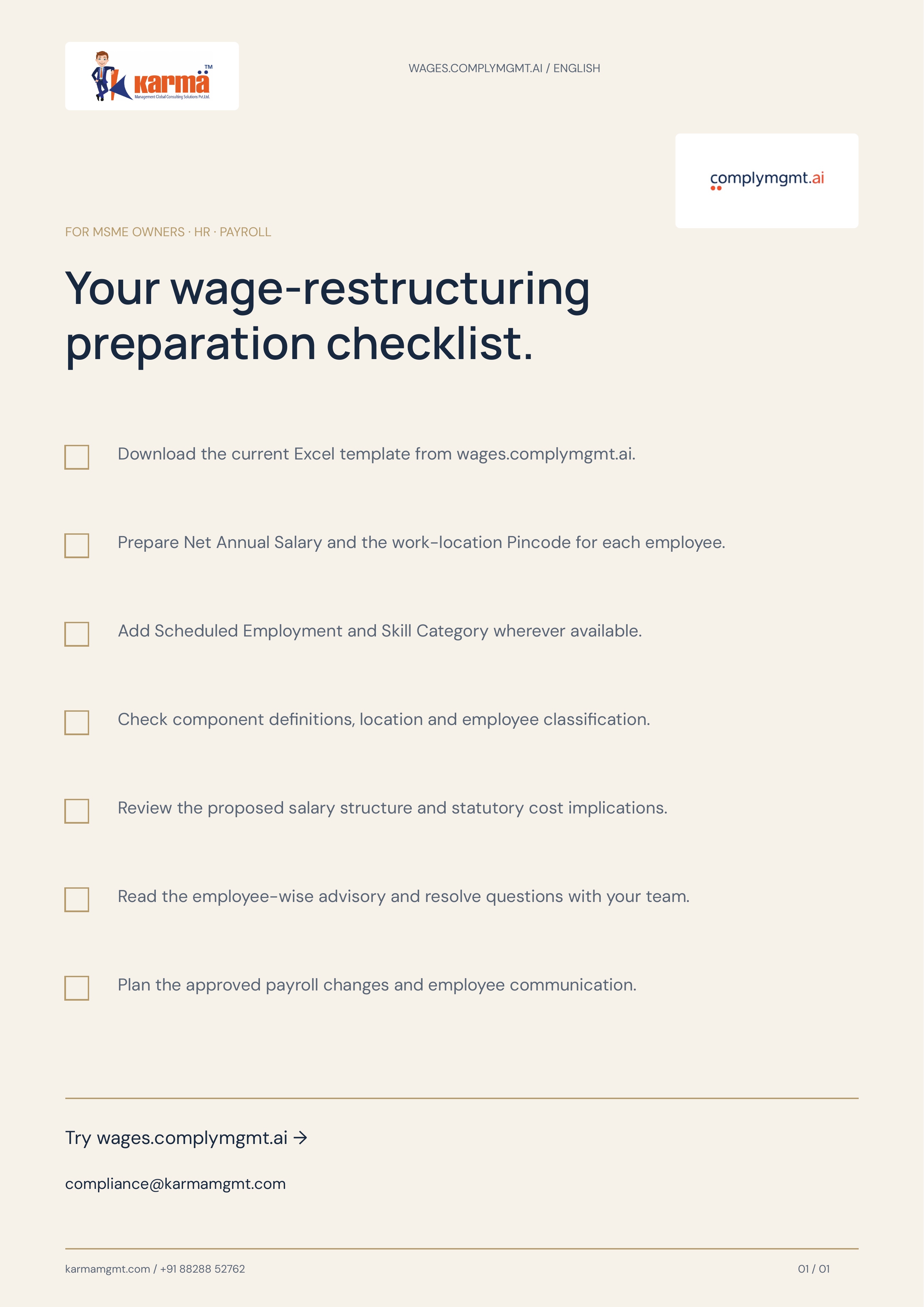 Cover of Wage preparation checklist — English