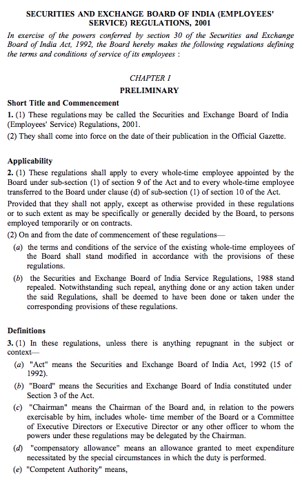 Notification regarding SEBI (Employees' Service) Regulations, 2001 - 02.03.2022