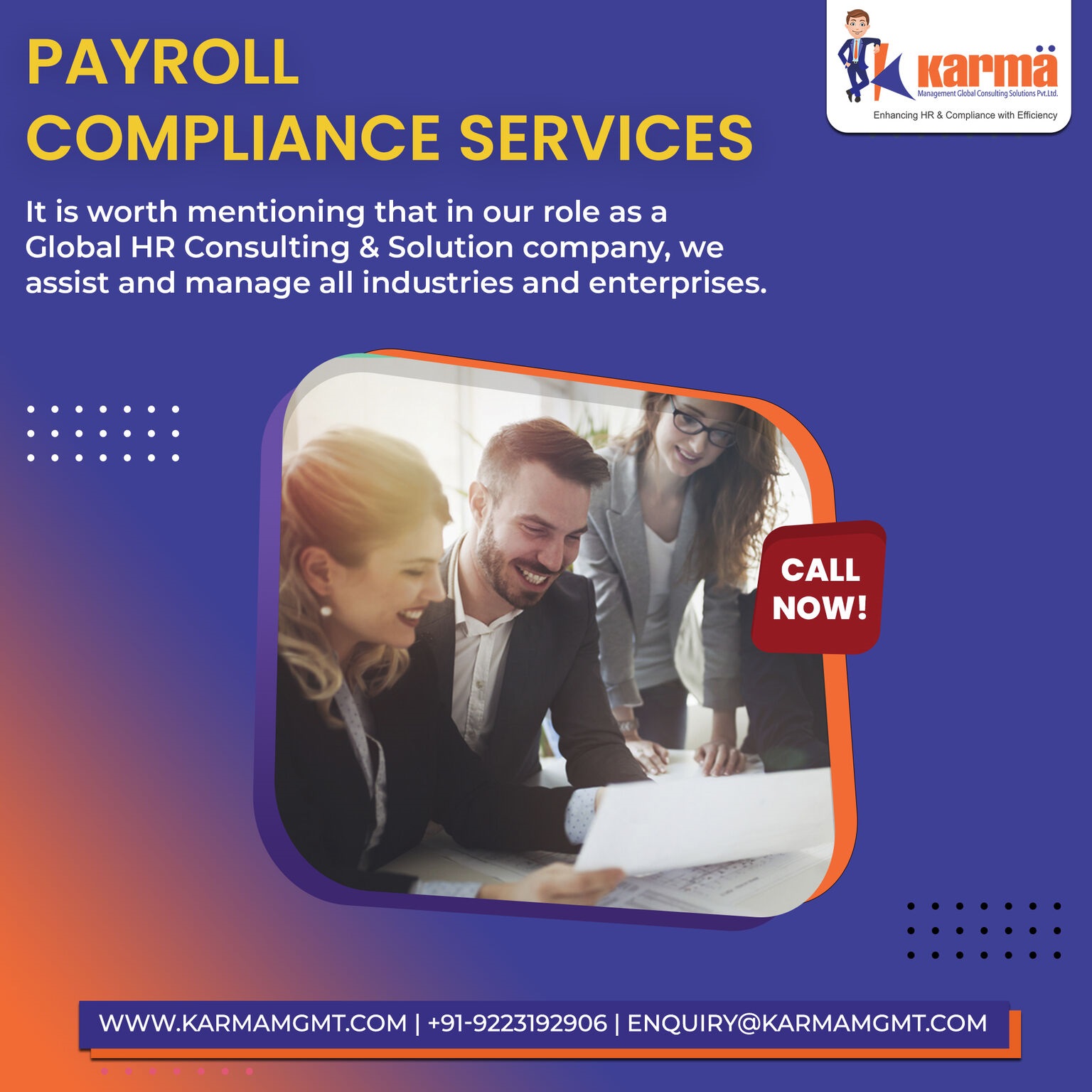 Karma Management Global Consulting Solutions Pvt. Ltd. Offers - Payroll Management, Compliance & Governance, and Human Resource Services        