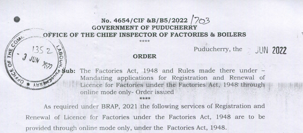 Government of Puducherry - Factories Act and Rules