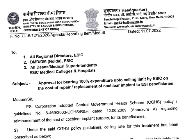 ESIC adopted the Central Government Health Scheme policy/guidelines