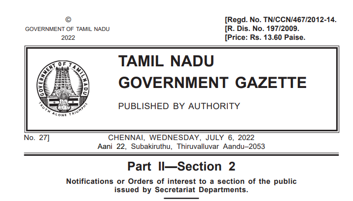 Tamil Nadu- Government Gazette, Revision in Minimum Wages Notification