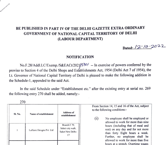 Delhi Shops And Commercial Establishments Act 1954 - 12th Oct, 22