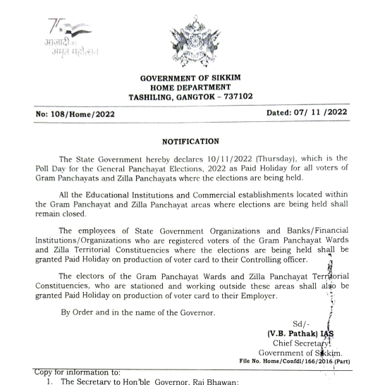 The State Government of Sikkim hereby declares 10/11/2022 - Karma Global