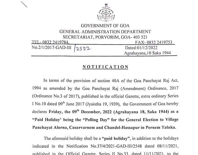 Government of GOA declaration of paid holidays on the poll day - Karma Global