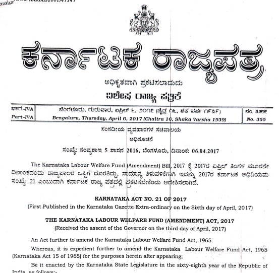 Karnataka Labour Welfare Fund Act 1965 & Amendment Act - Karma Global