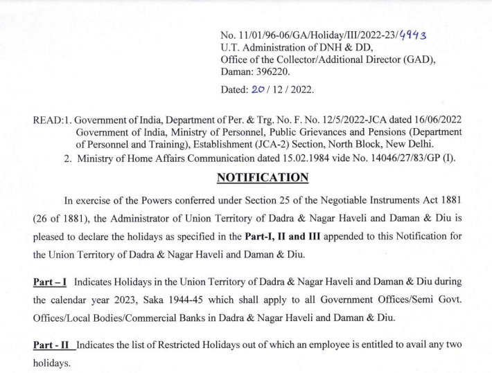 Govt of UT Dadra & Nagar Haveli and Daman & Diu public holidays 2023 - Karma Global