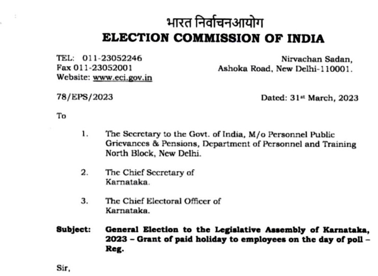 Declaration of holiday on 1005 2023 in the State of Karnataka on account of general elections to the legislative assembly of Karnataka 2023 - Karma Global